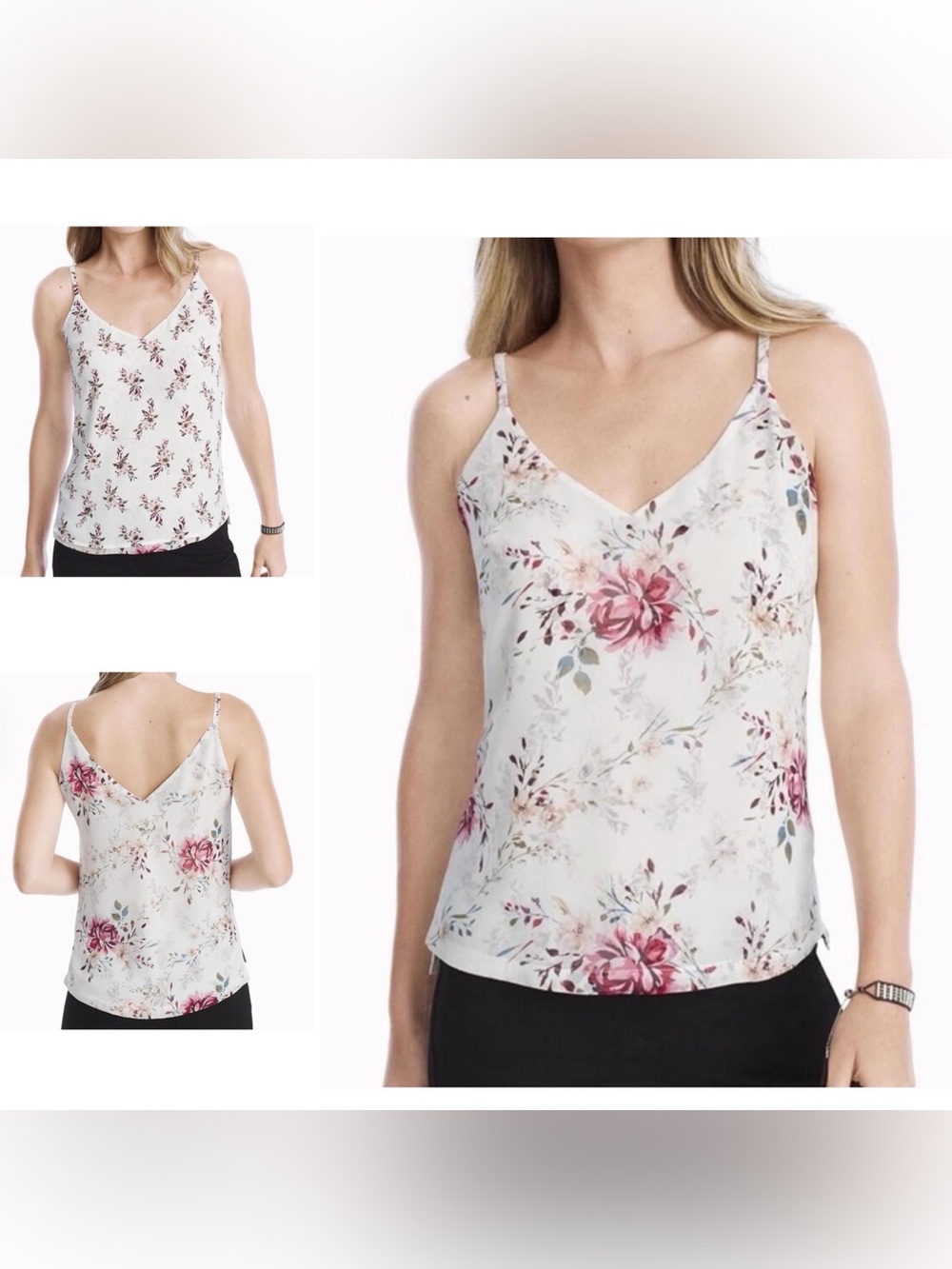 WHBM Reversible Floral Cami Tank | Silky V-Neck Spaghetti Strap Top